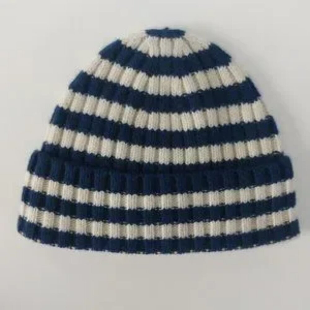 Everlane Cashmere Beanie Unisex NEW Navy White Striped Knit Hat Holiday Gift NWT - Picture 4 of 6